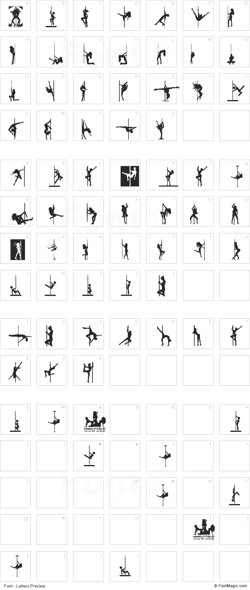 Pole Dance Font - All Latters Preview Chart